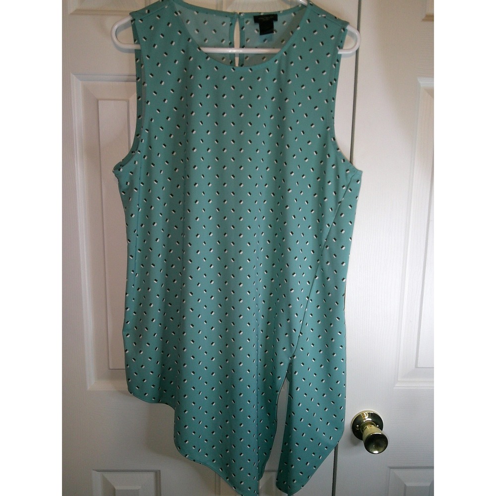 Ann Taylor Factory Sleeveless Blouse Asymmetrical Hem Teal Green XL